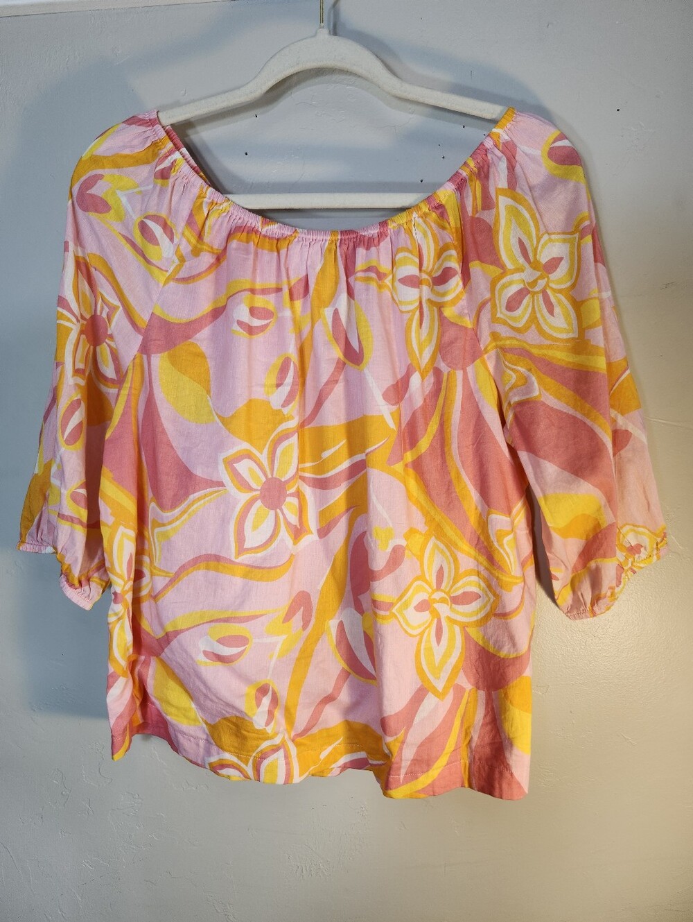 CHARLIE B Pink, Yellow & White Floral Off-Shoulder Blouse